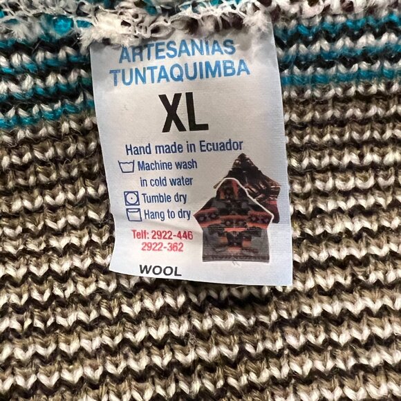 Artisan Ecuador Wool Zip Hooded Jacket, Dreamweaver, Ivory Brown Black Turq XL - Picture 2 of 9